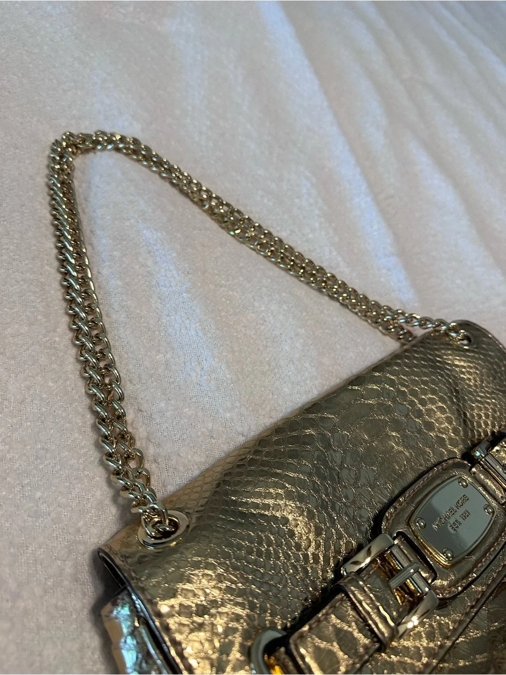 Michael Kors Gold Metallic Snakeskin-Embossed Shoulder Bag